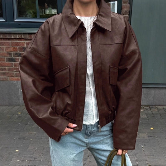 Retro AutumnWinter Old Money Style Leather Jacket For Women