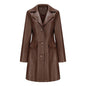 Long Leather Trench Coat Fashionable Outerwear For Women