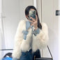 Womens Denim Patchwork Faux Fur Short Coat
